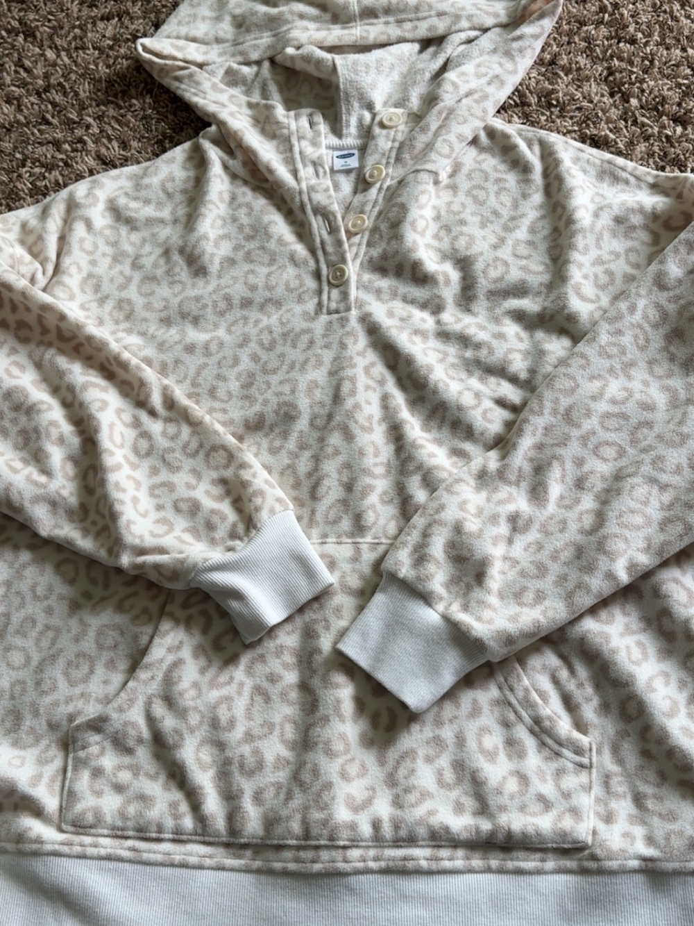 Old Navy Cream and Tan Leopard-Print Button Pullover